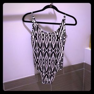 NWOT Blush black & white print bodysuit, size M